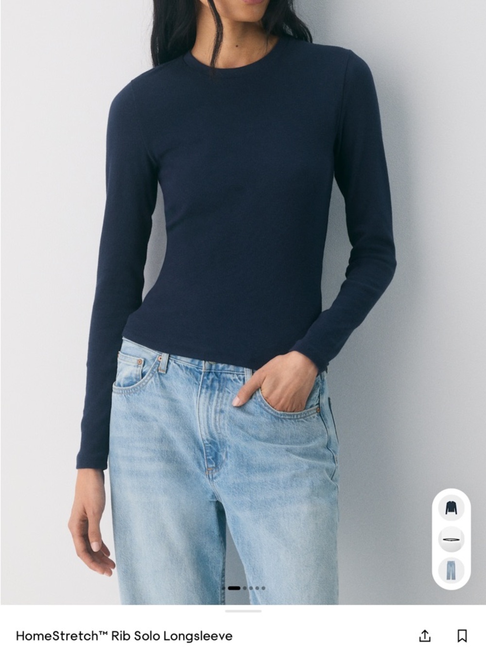 Women’s Long Sleeve Rib Crewneck Top in Navy